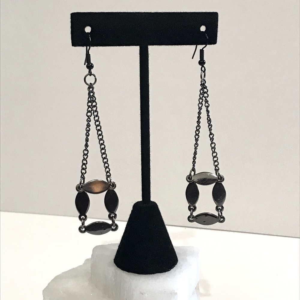 OOAK Square Dangle Earrings - Dark Grey Metal
